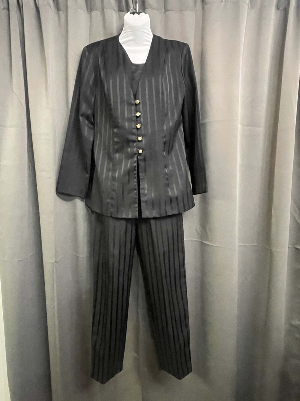 Chad's Place Women's Vintage Black Striped Two-Piece Pant Suit 8